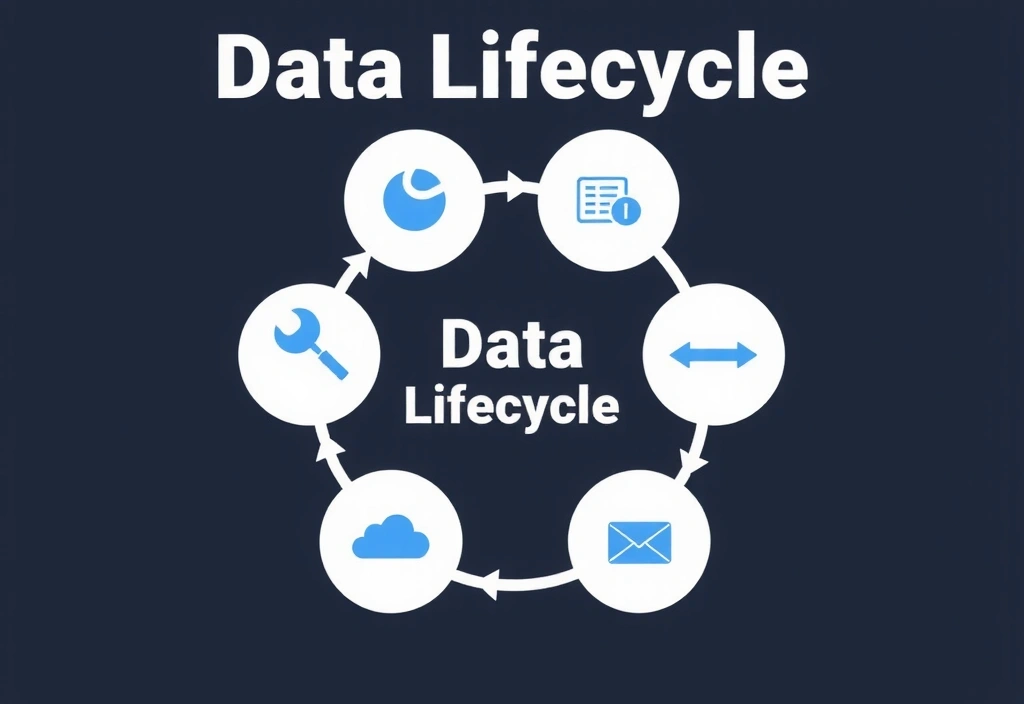 Diagramă cu ciclul de viață al datelor, de la colectare la ștergere