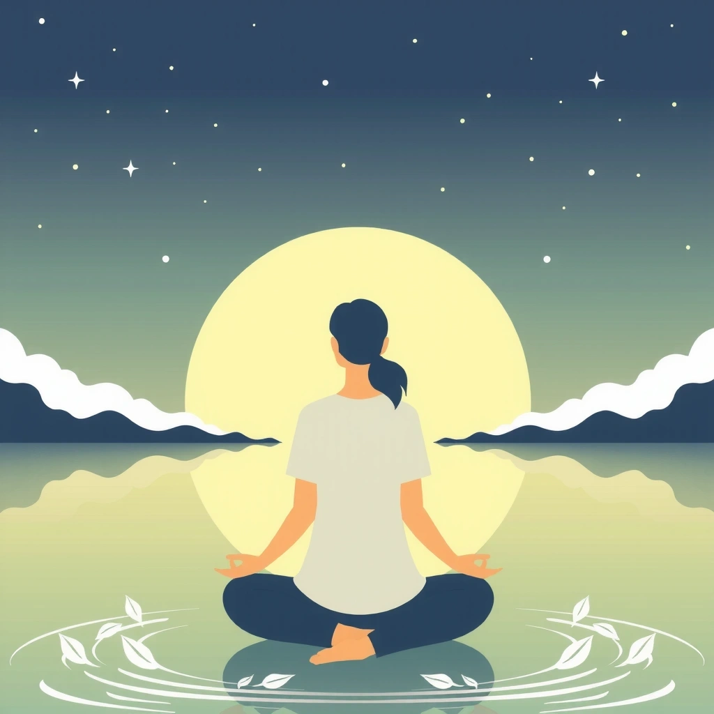Ilustrație cu o persoană meditând calm, simbolizând gestionarea stresului